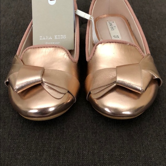 ZARA GIRLS ROSE GOLD MOCCASINS WITH BOW - Picture 2 of 8